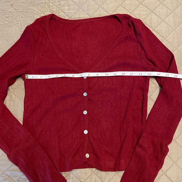 NWT -  OGL Wide Rib V-Neck Cardigan - Deep Red - Picture 1 of 5
